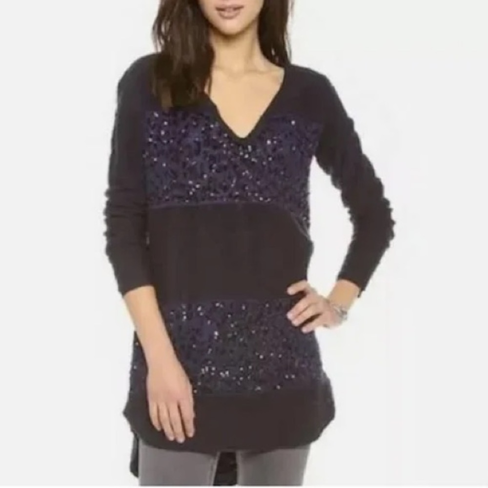 Free People Navy/Black Sequin Tunic Sweater